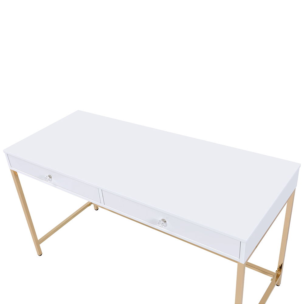 Ottey - Vanity Desk Same 92540) - White High Gloss & Gold