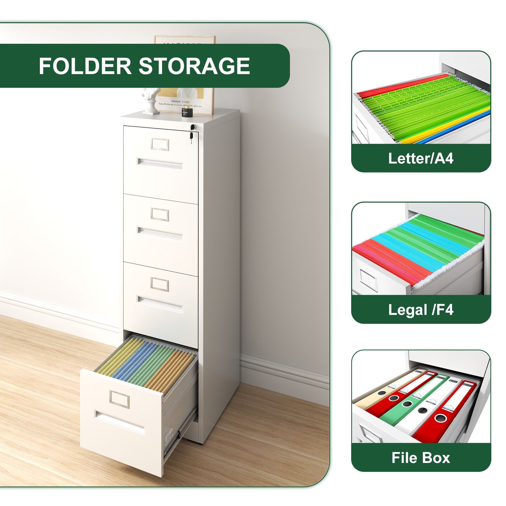 Premium Drawer File Cabinet With Lock, Metal Vertical Design, A4 Legal / Letter Size