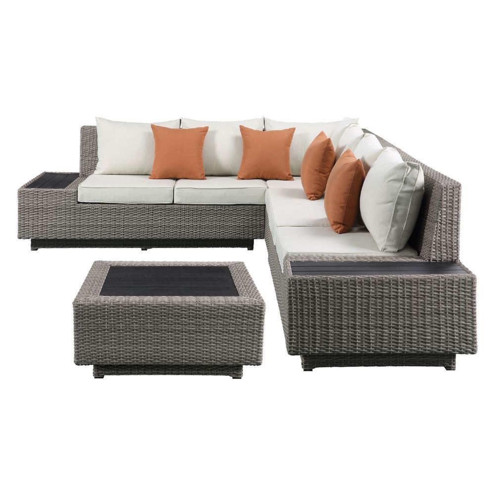 ACME Salena - Patio Table - Beige Fabric & Gray Wicker | Meri Furniture