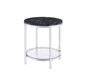 ACME Virlana - End Table - Faux Black Marble & Chrome Finish | Meri Furniture