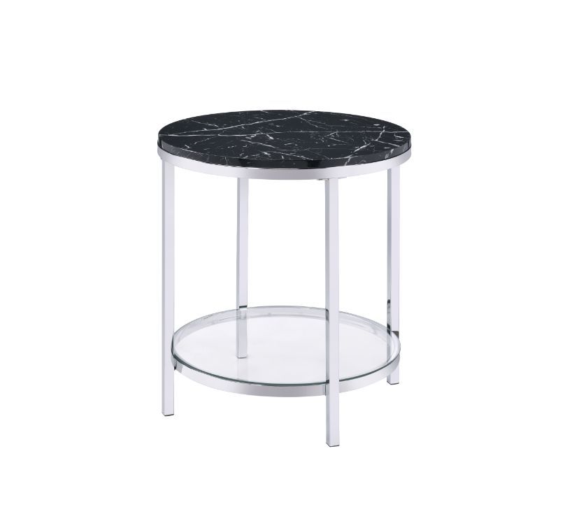 ACME Virlana - End Table - Faux Black Marble & Chrome Finish | Meri Furniture