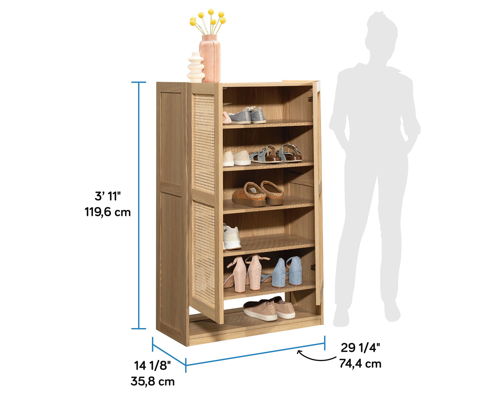 2-Door Rattan Shoe Cabinet in Harmony Ash