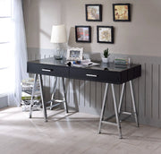 Coleen - Writing Desk With USB - Black High Gloss & Chrome