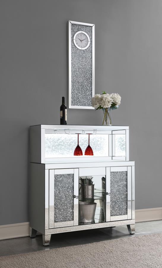 Coaster Fine Furniture Yvaine - 2-Door Mirrored Acrylic Home Bar Wine Cabinet - Silver | Meri Furniture