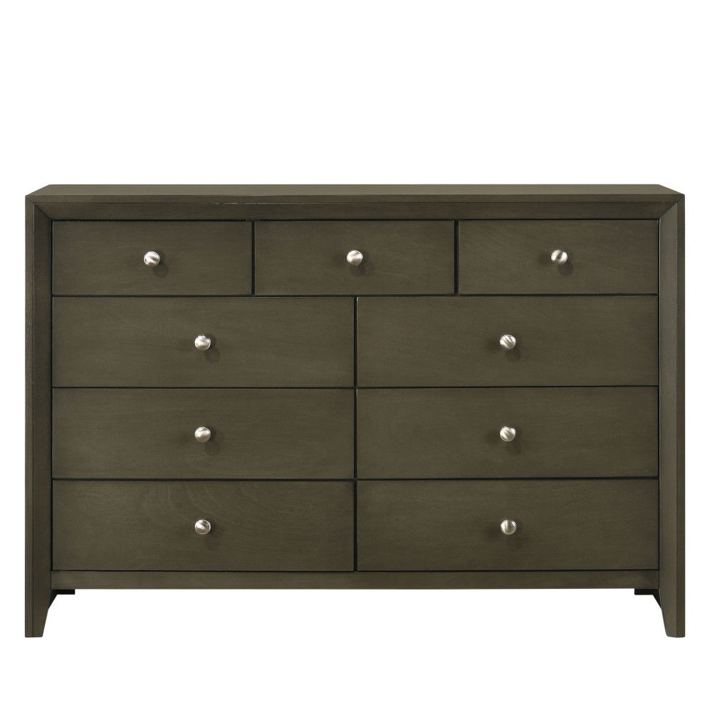 ACME This Ilana contemporary 9 drawers dresser is brown cherry finish with English dovetail with center metal glides. The clean finish top is easy to wipe. The knob hardware accentuates nine drawers that offer much convenience for use. | Meri Furniture