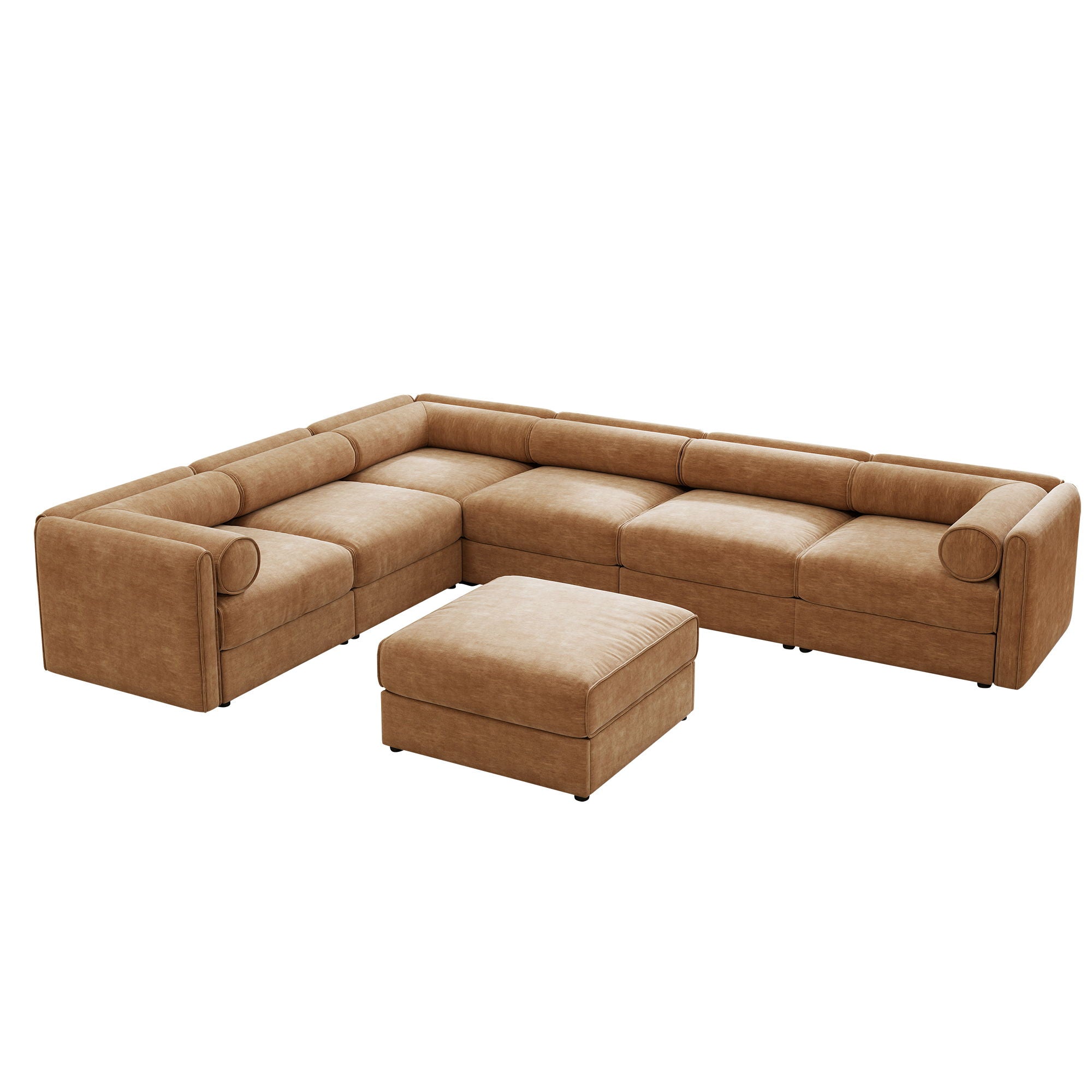 Contemporary Elegant White Chenille Sofa With Storage And Ottoman