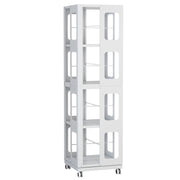 4 Tier All Steel Rotating Bookshelf With 360° Wheels, Large Size Sturdy & Spacious Book Rack, New Style Bookshelf - White