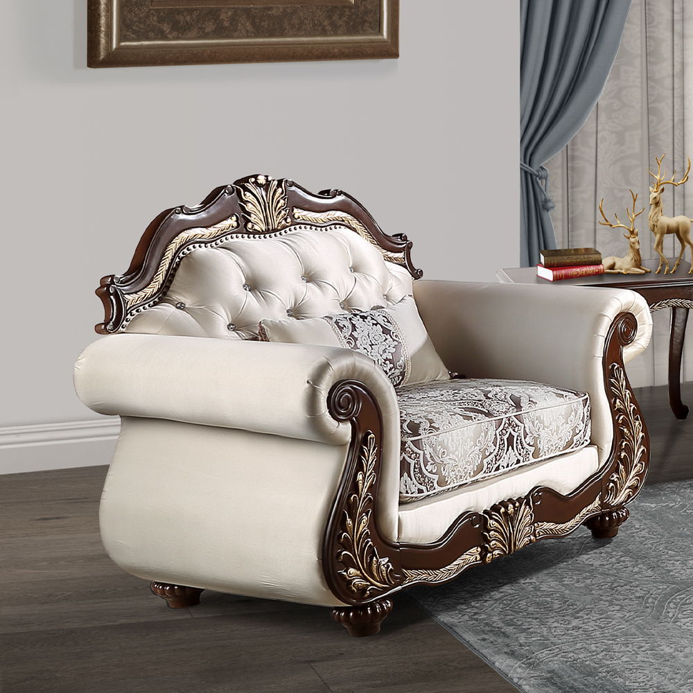 ACME Pierce - Chair With Pillow - Beige Fabric & Cherry Finish | Meri Furniture