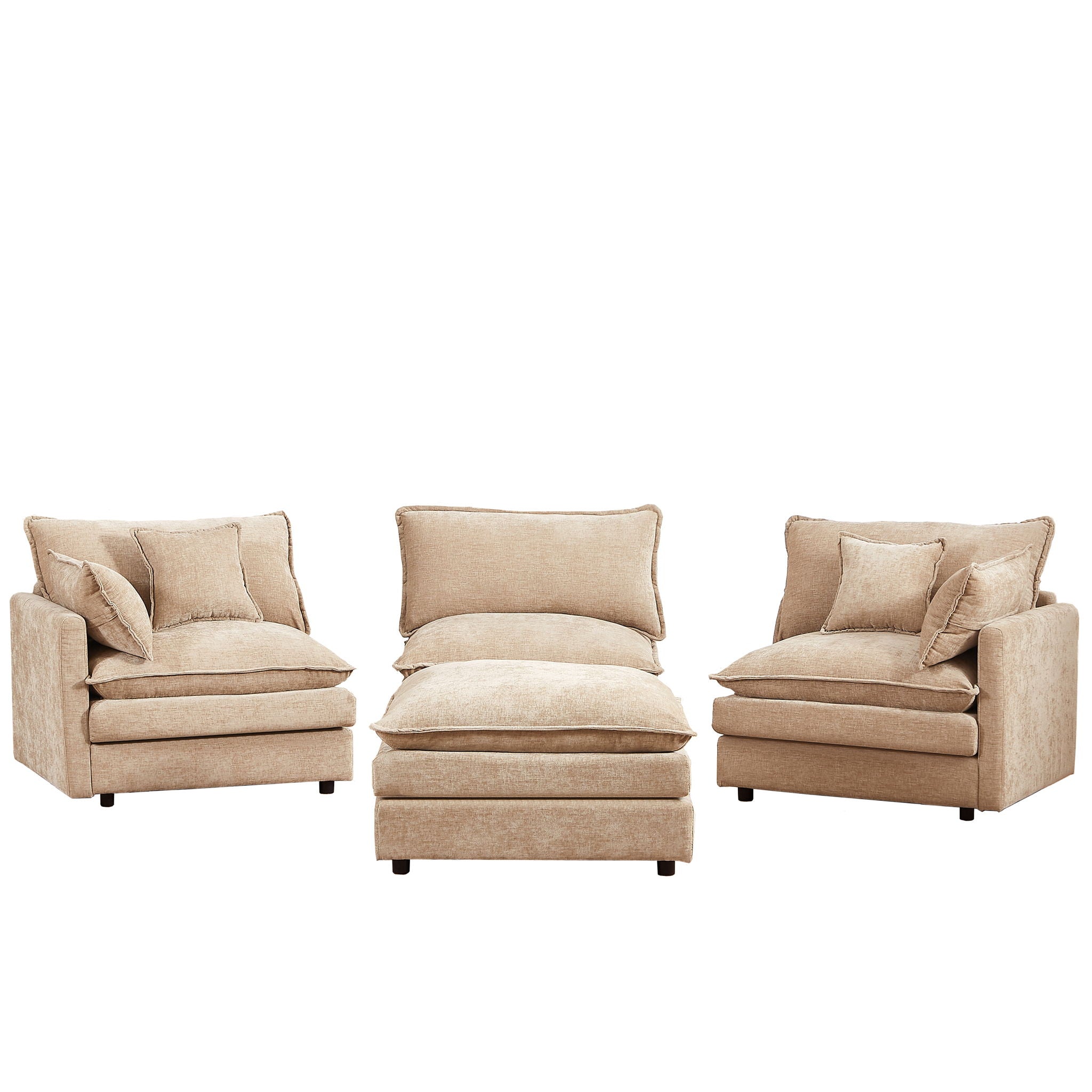 L Shaped Modular Sectional Sofa With Movable Ottoman, 3 Seater Comfortable Seating