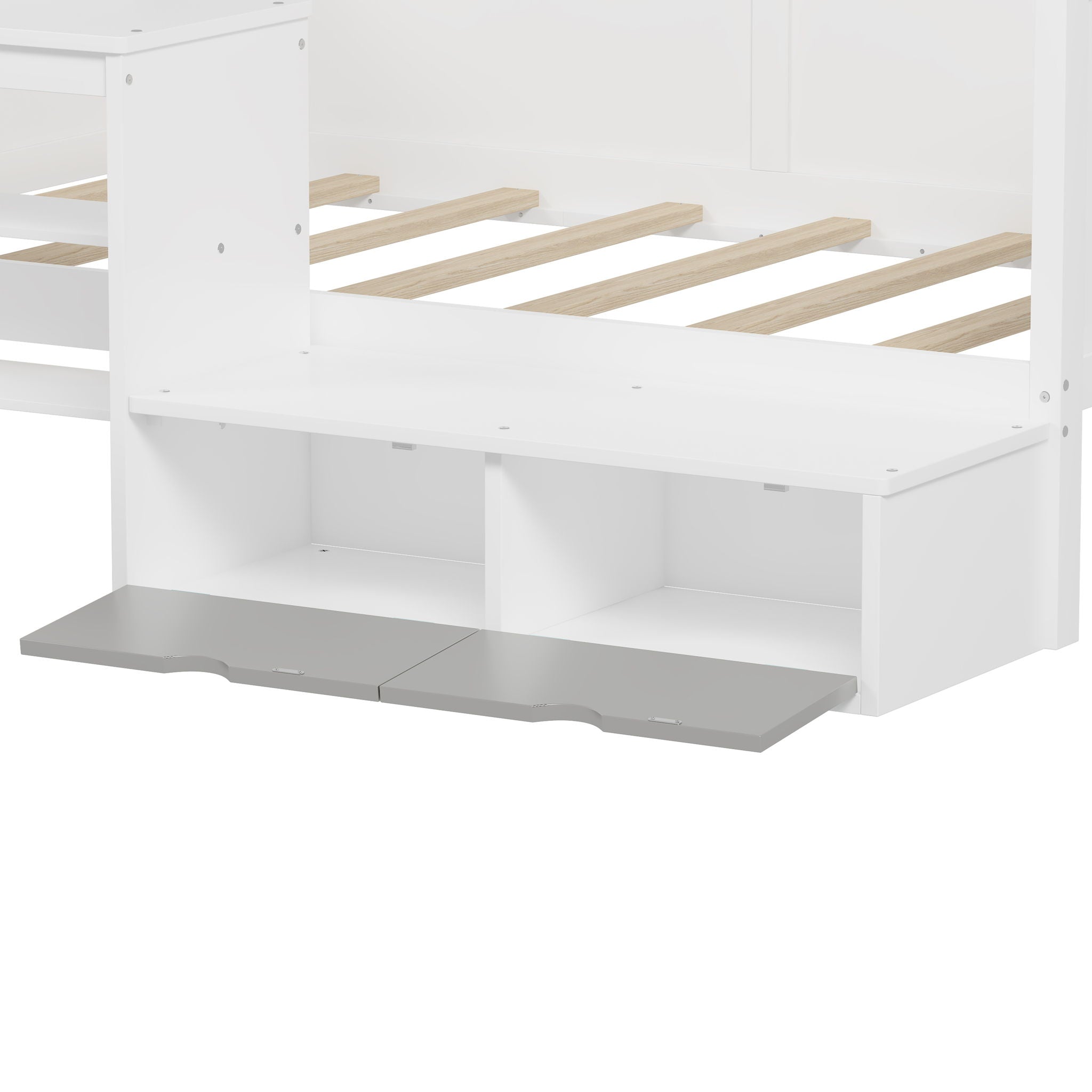 Daybed With Storage Shelves And Lockers, Multi Functional Bed With Study Desk And Matching Stool