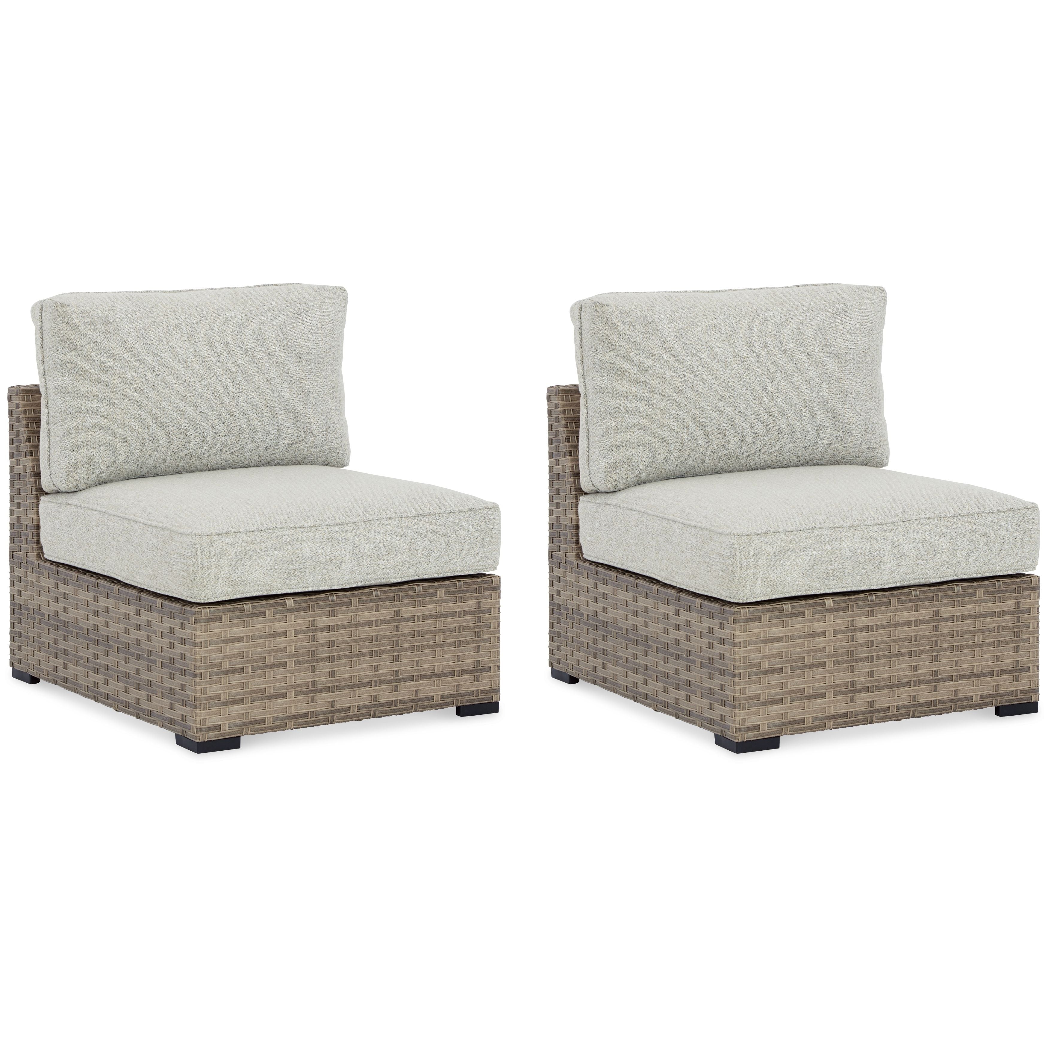 Ashley Furniture Calworth - Beige - Armless Chair W/Cushion (Set of 2) | Meri Furniture