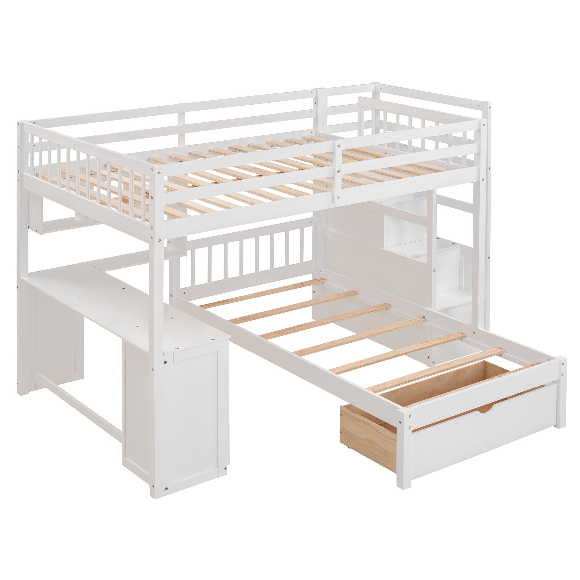 Bunk Bed With Desk, Drawers And Shelves