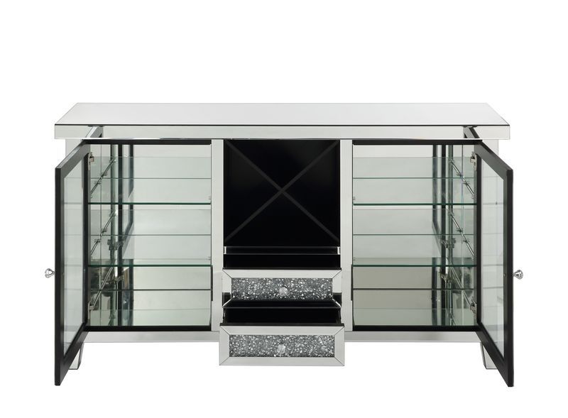 Noralie - 36" Wine Cabinet With LED - Mirrored & Faux Diamonds