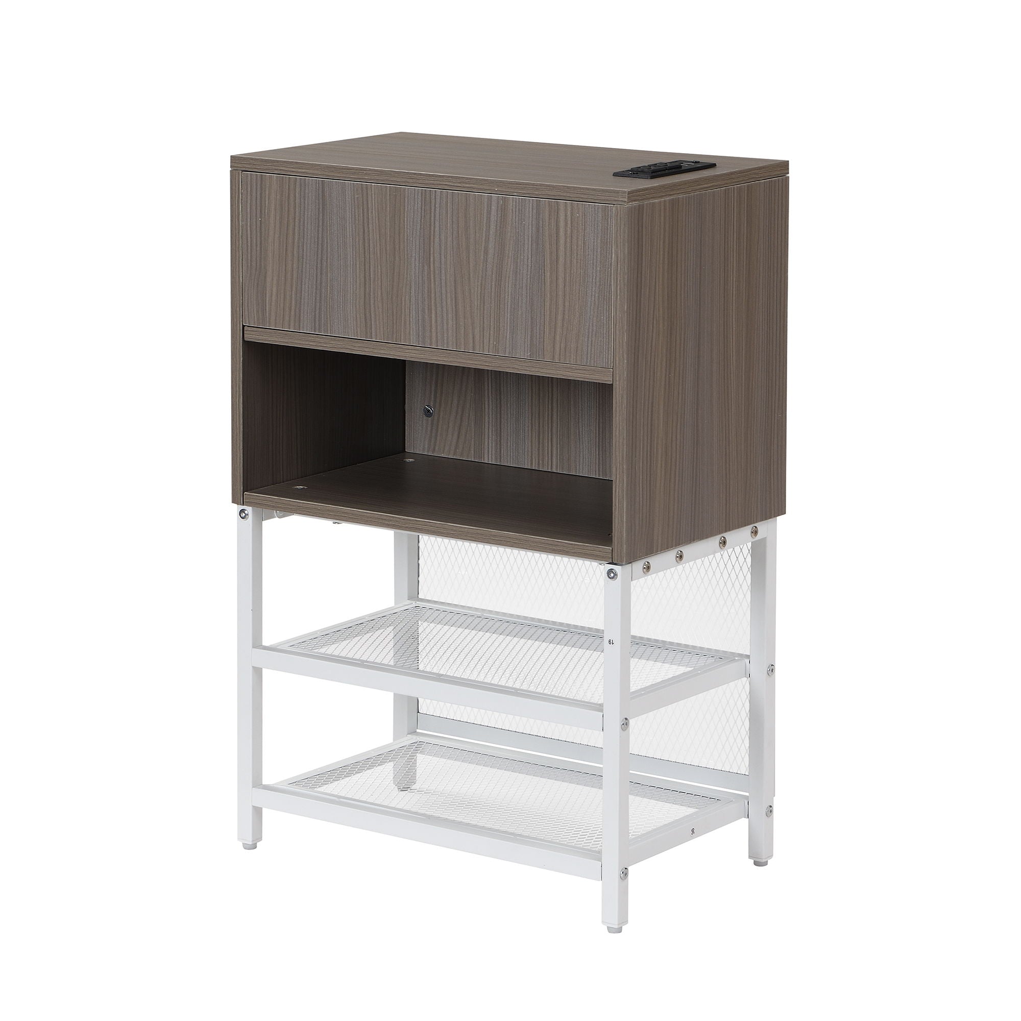 Platform Bed With 2 Tier Storage Shelves, Storage Cabinet