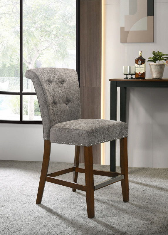 Auggie 20.5"W Gray Fabric Counter Height Chair with Nailhead Trim
