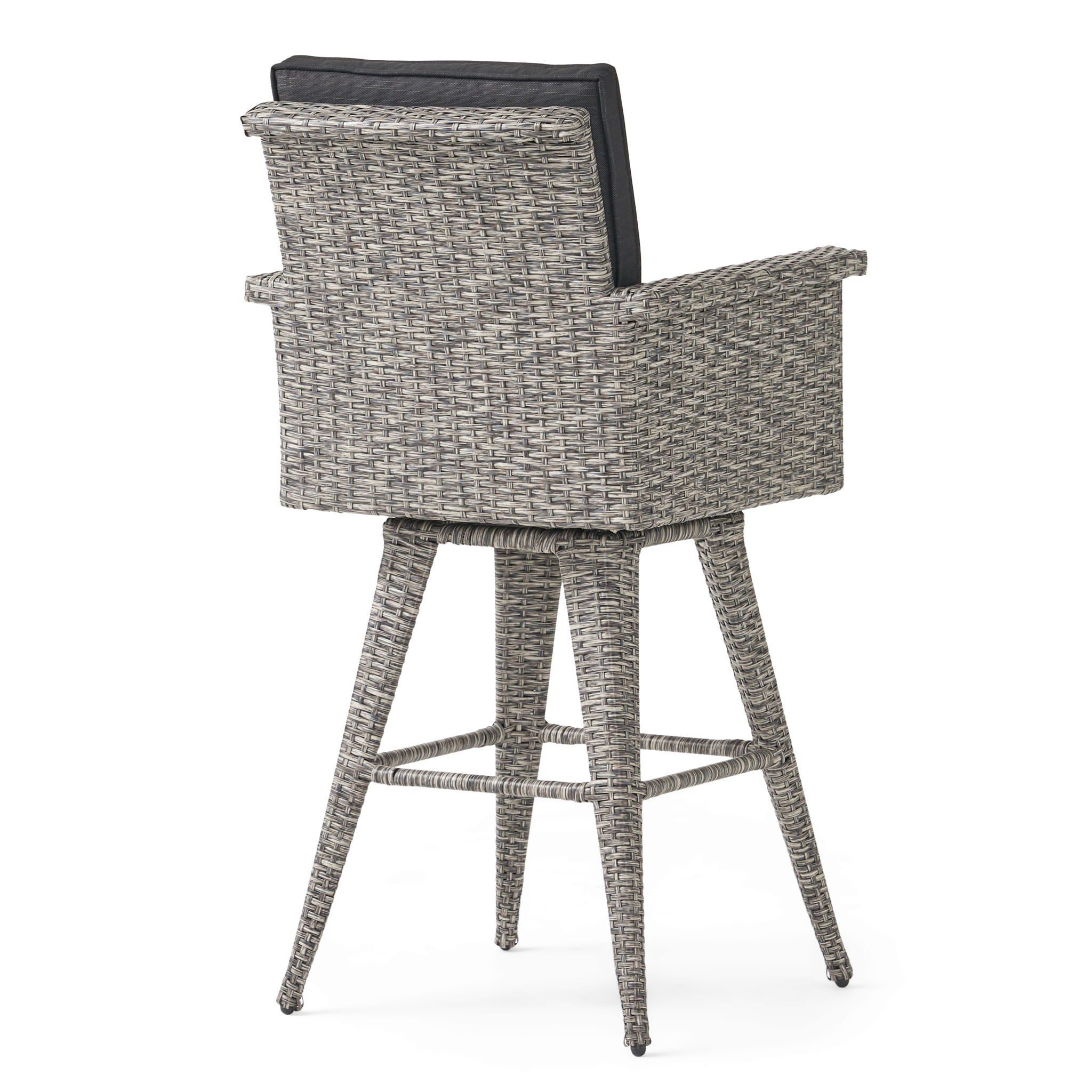 Outdoor Rattan Swivel Barstool With Water Resistant Cushion - Mixed Black / Dark Gray