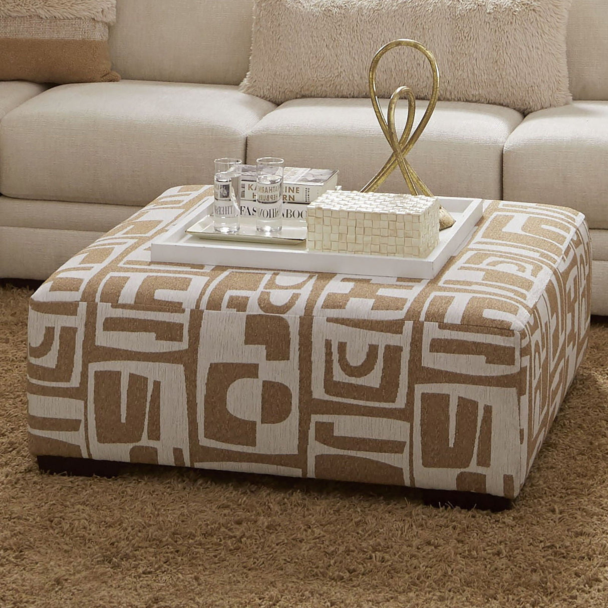 Furniture of America Carleton - Ottoman - Ivory / Tan | Meri Furniture