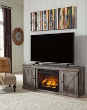 Wynnlow - TV Stand With Faux Firebrick Fireplace Insert - Gray
