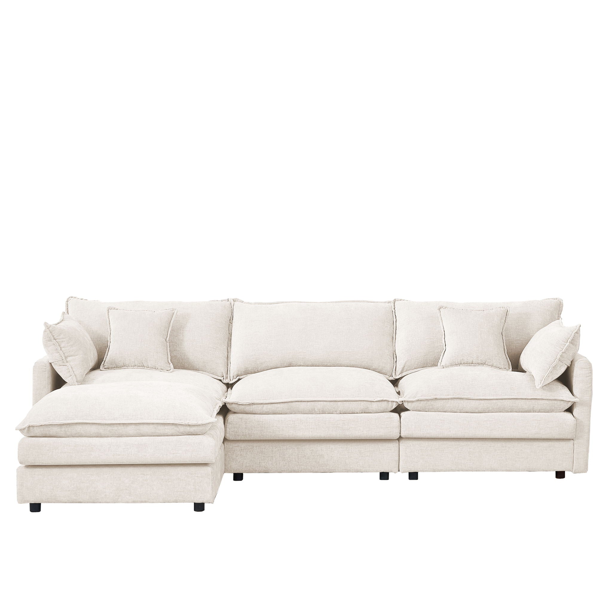 Modular L Shaped Sectional Sofa, 3 Seater Comfy Cloud Couch With Movable Ottoman