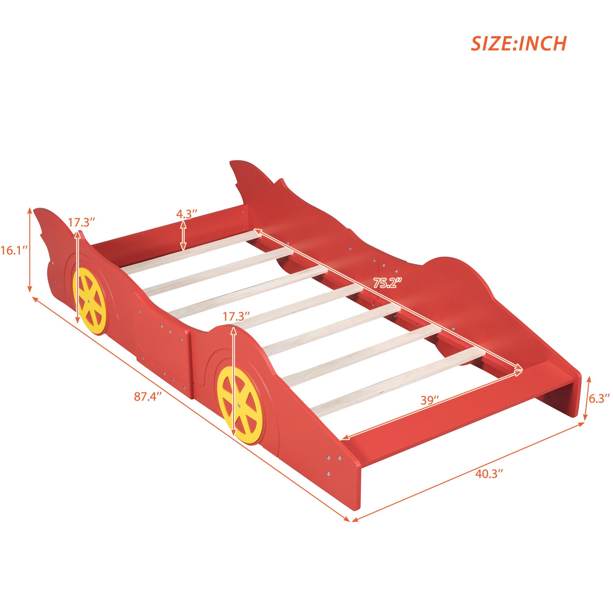 Race Car Shaped Platform Bed & Wheels