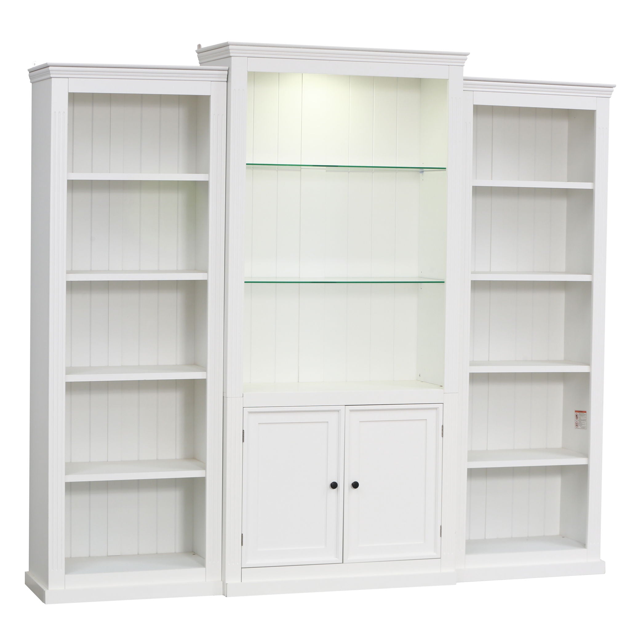 Retro Style 3 Piece Bookcase Display Cabinet With Adjustable LED Lighting, Tempered Glass Shelves - White