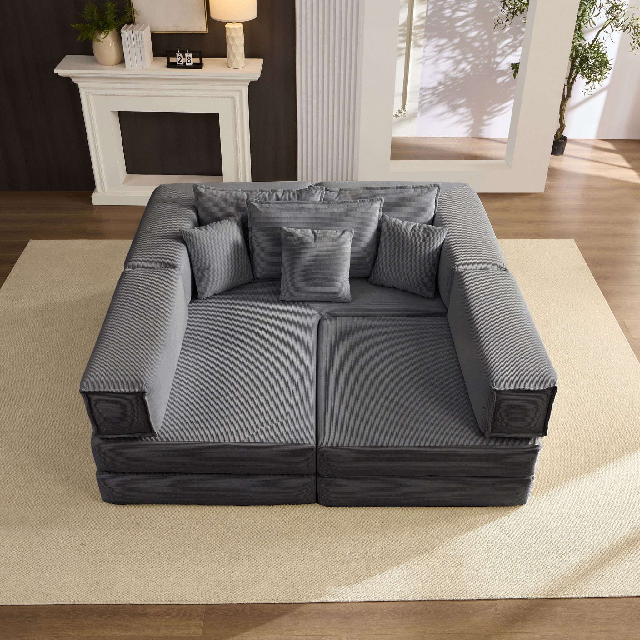 Modular L Shaped Floor Living Room Sofa Set With 6 Pillows