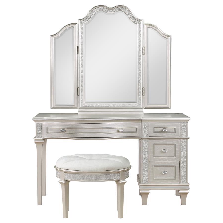 Coaster Fine Furniture Evangeline - 4-Drawer Vanity Set With Stool - Silver Oak | Meri Furniture