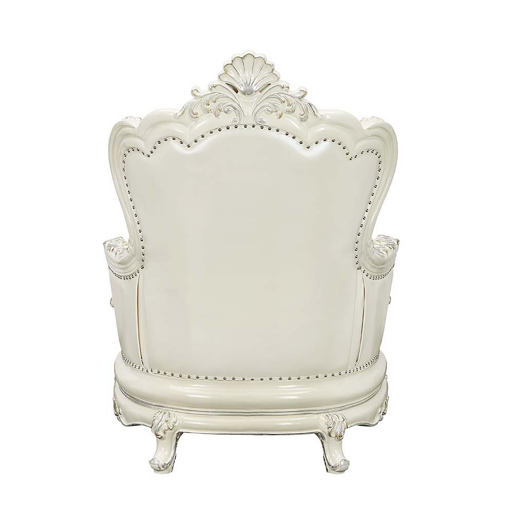 ACME Adara - Chair - White PU & Antique White Finish | Meri Furniture