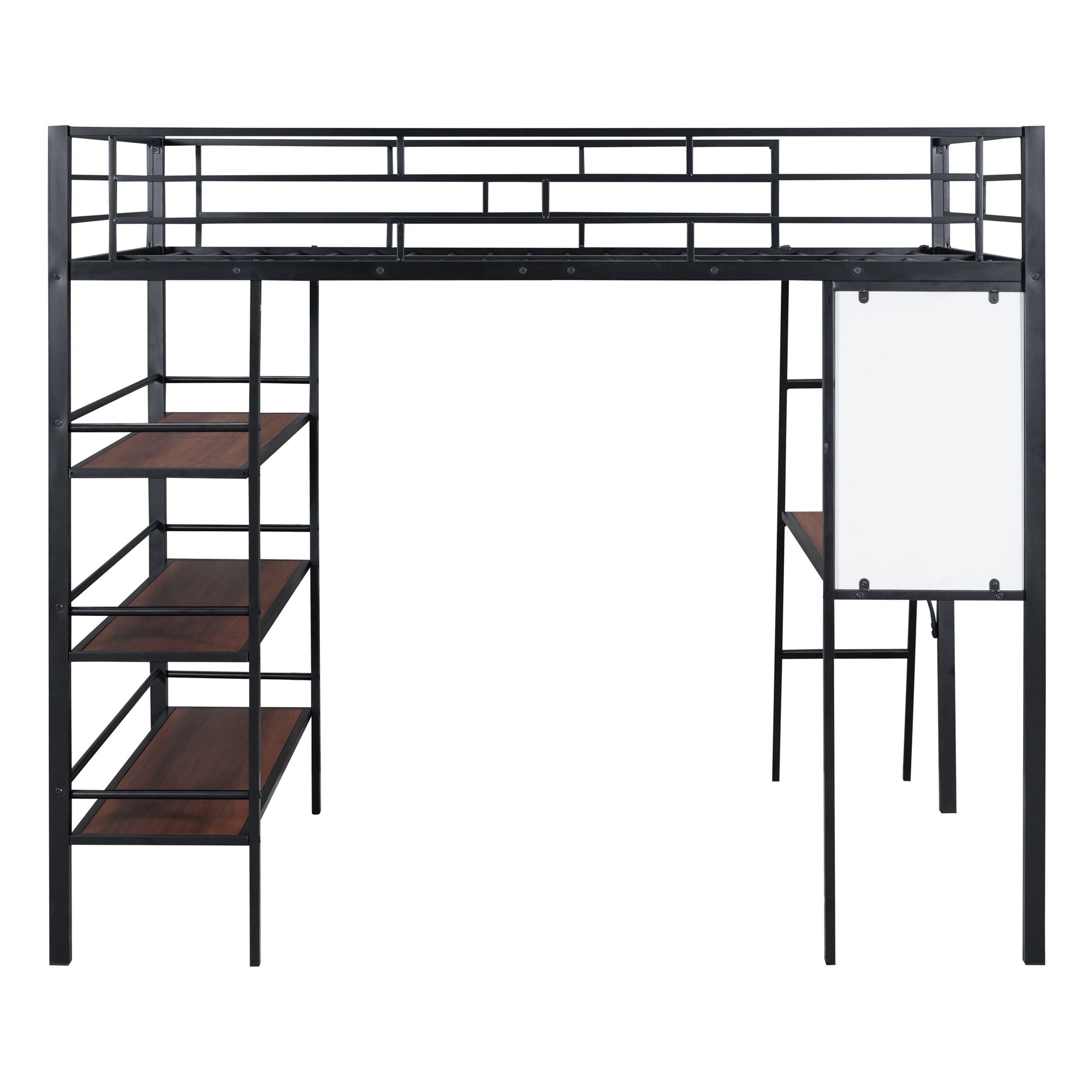 Bed With 3 Layers Of Shelves And Desk, Stylish Frame Bed
