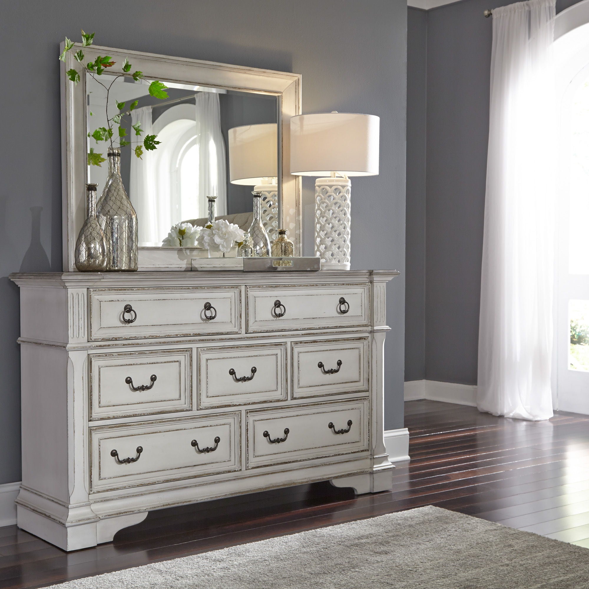 Liberty Furniture Abbey Park - Sleigh Bed, Dresser & Mirror | Meri Furniture