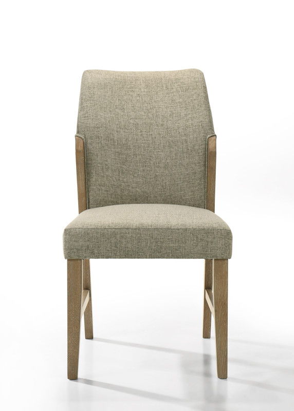 Eden Set of 2 Beige Linen Dining Chair with Rustic Oak Finish Legs