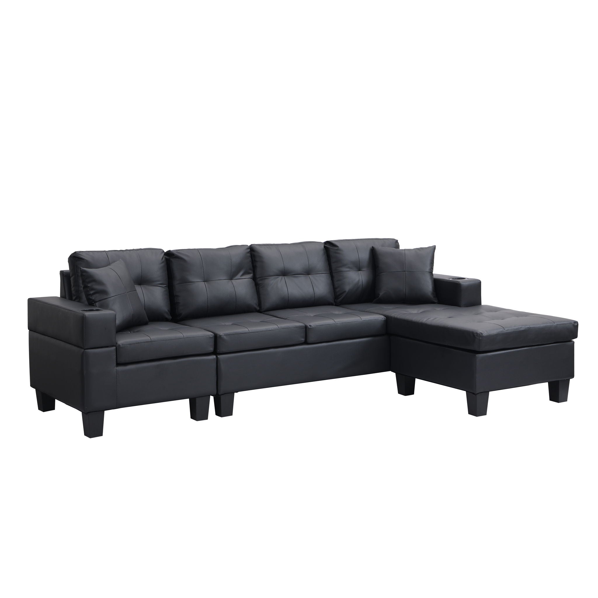 Modern Sectional Sofa Set With L Shape Chaise Lounge, Cup Holder, 4 Seat