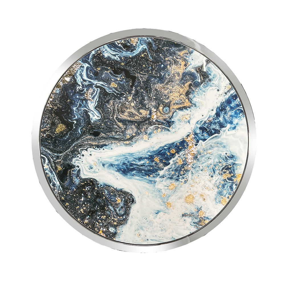 ACME Lyda - End Table - Blue Marble Print & Chrome | Meri Furniture