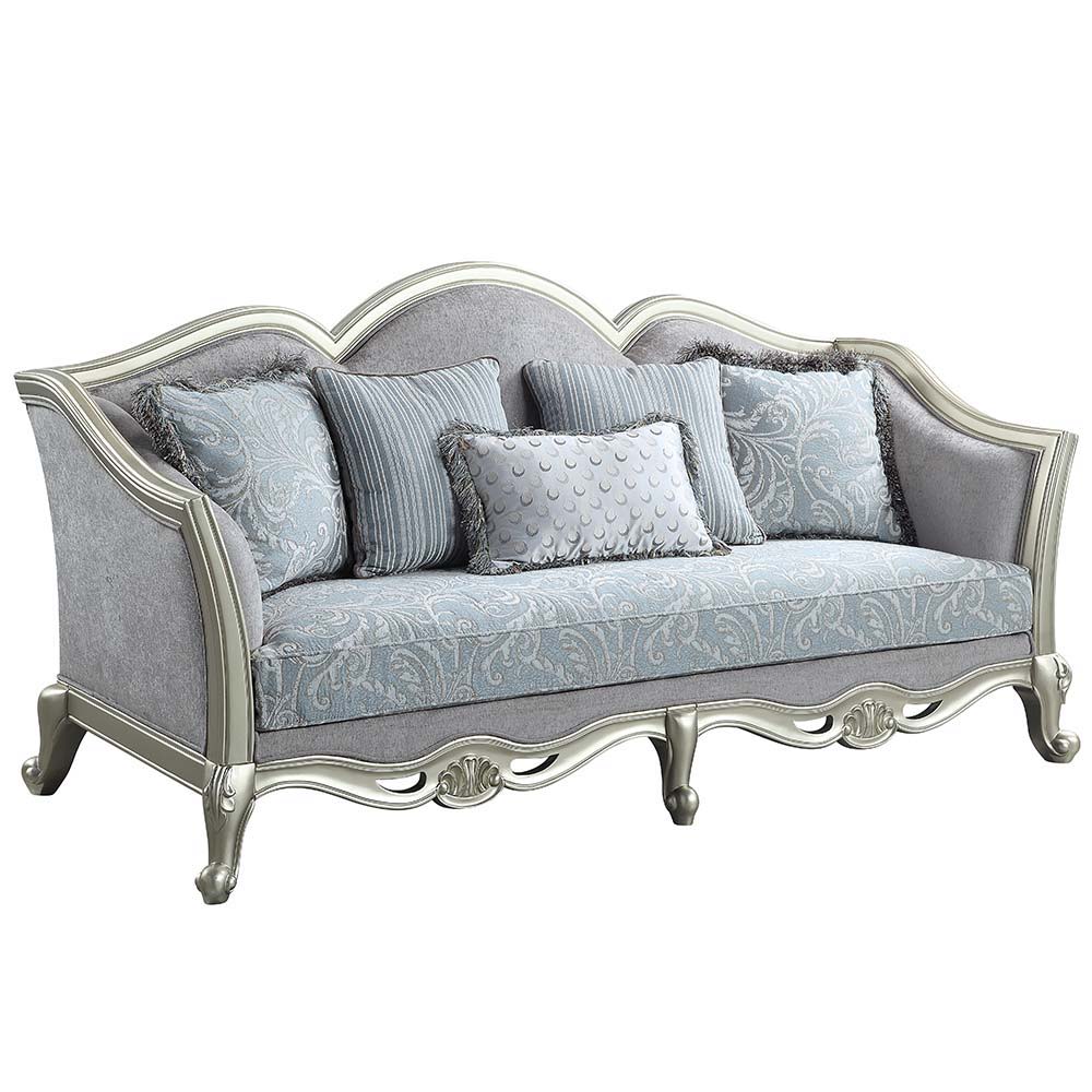 ACME Qunsia - Sofa - Light Gray Linen & Champagne Finish | Meri Furniture