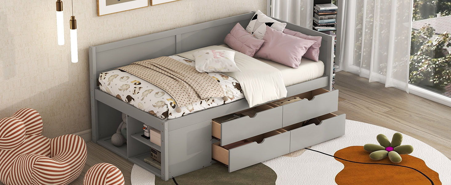 Daybed With Drawers And Shelves
