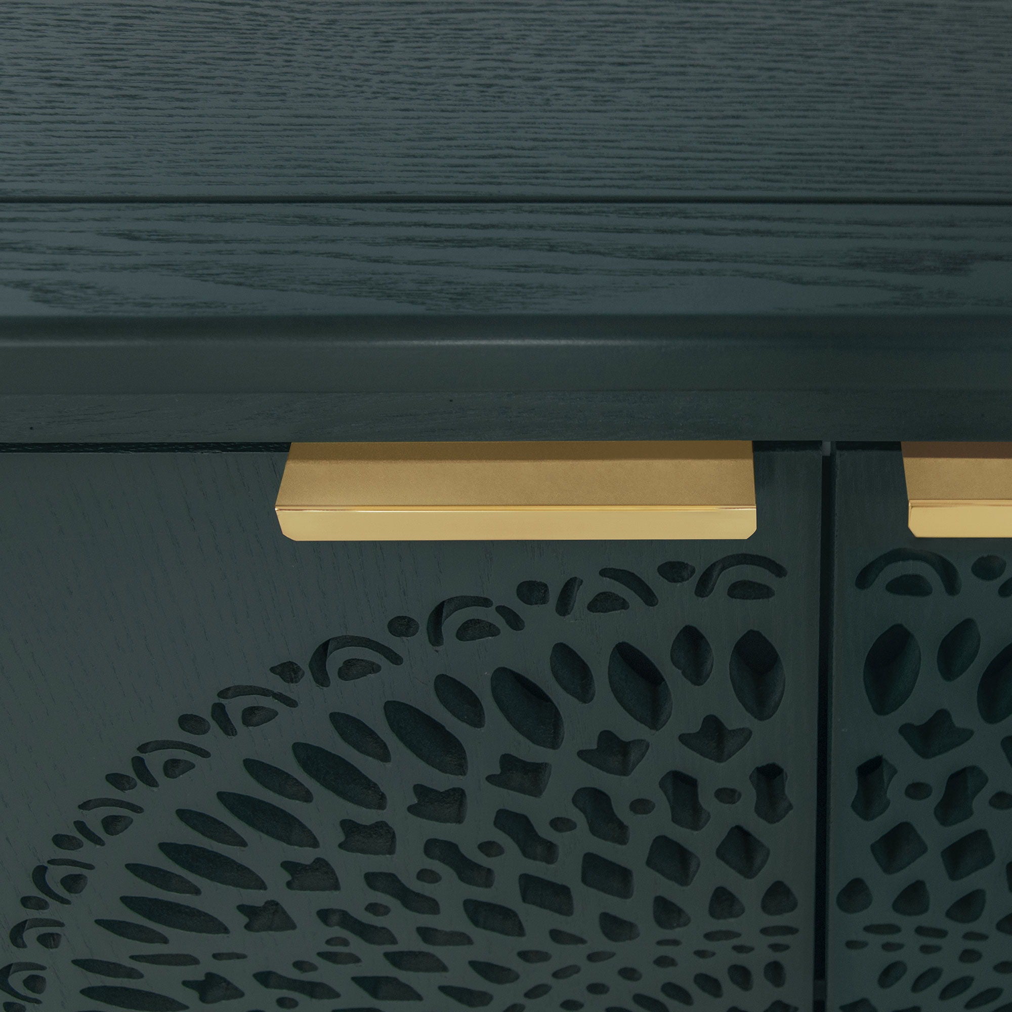 Hollow Carved 2 Door Accent Cabinet With Adjustable Shelf, Sideboard Buffet For Entryway, Living Room Or Bedroom - Blackish Green