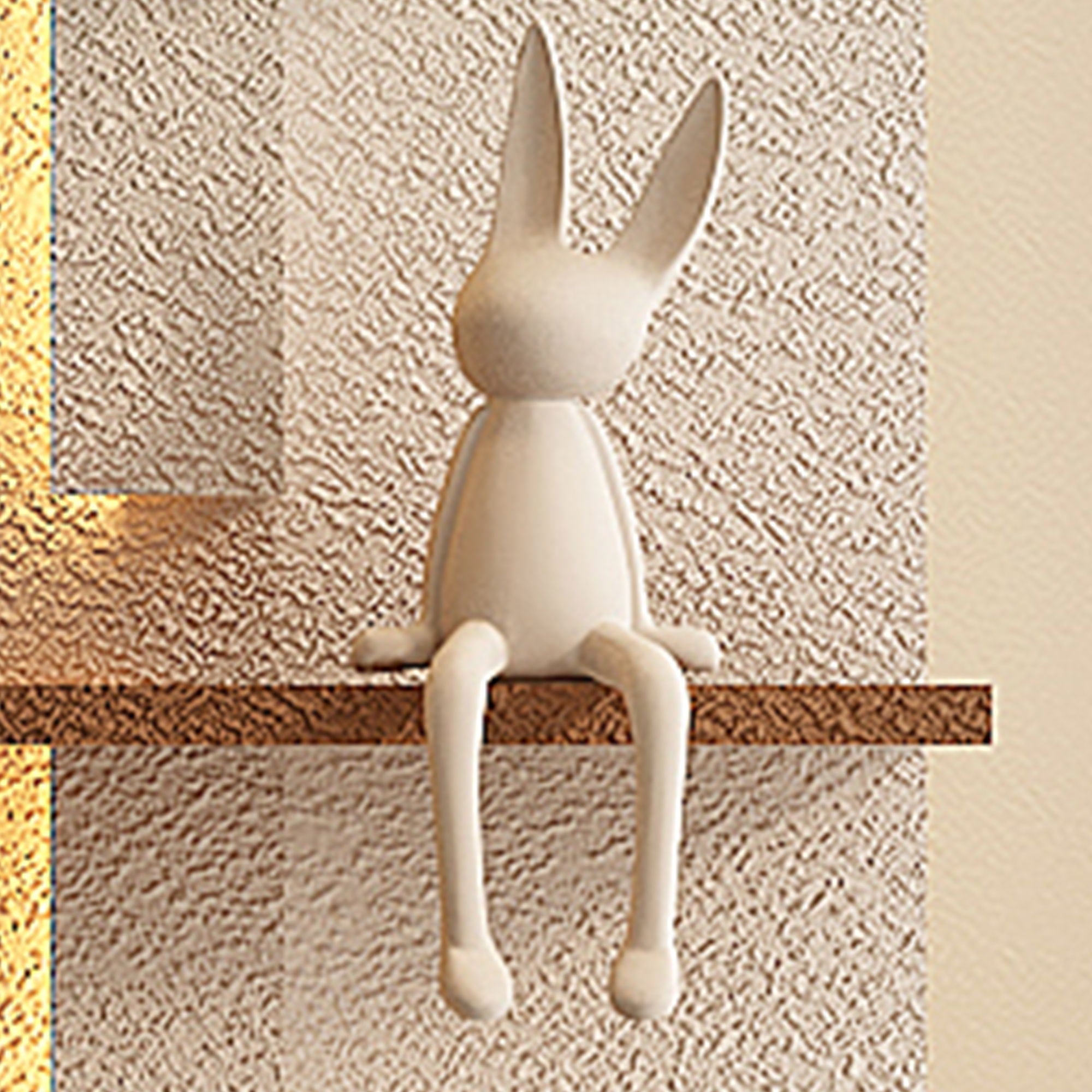 Adjustable 3 Color LED Sandstone Wall Decor With Simulated Plants, Glass Vase & Rabbit Statue - Light Coffee