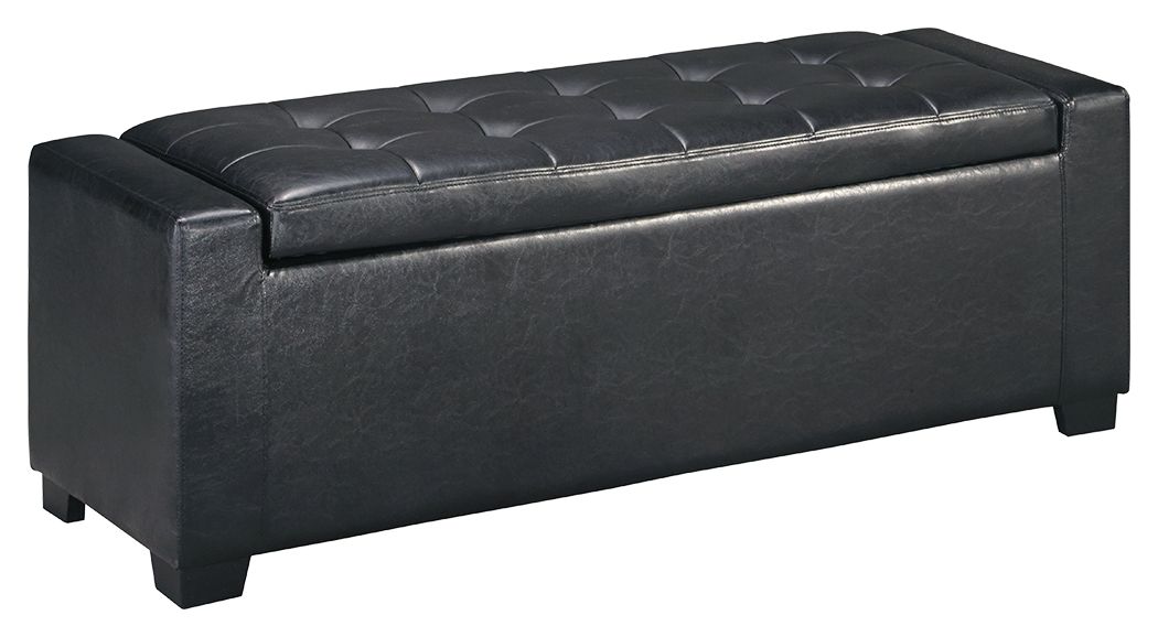 Ashley Furniture Benches - Black - Upholstered Storage Bench - Faux Leather | Meri Furniture