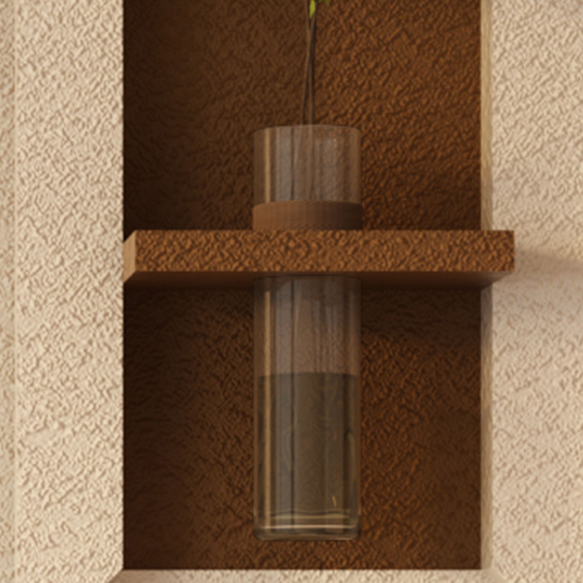 3D LED Sandstone Wall Decor With Simulated Plants, Glass Vase & Remote Control - Light Coffee