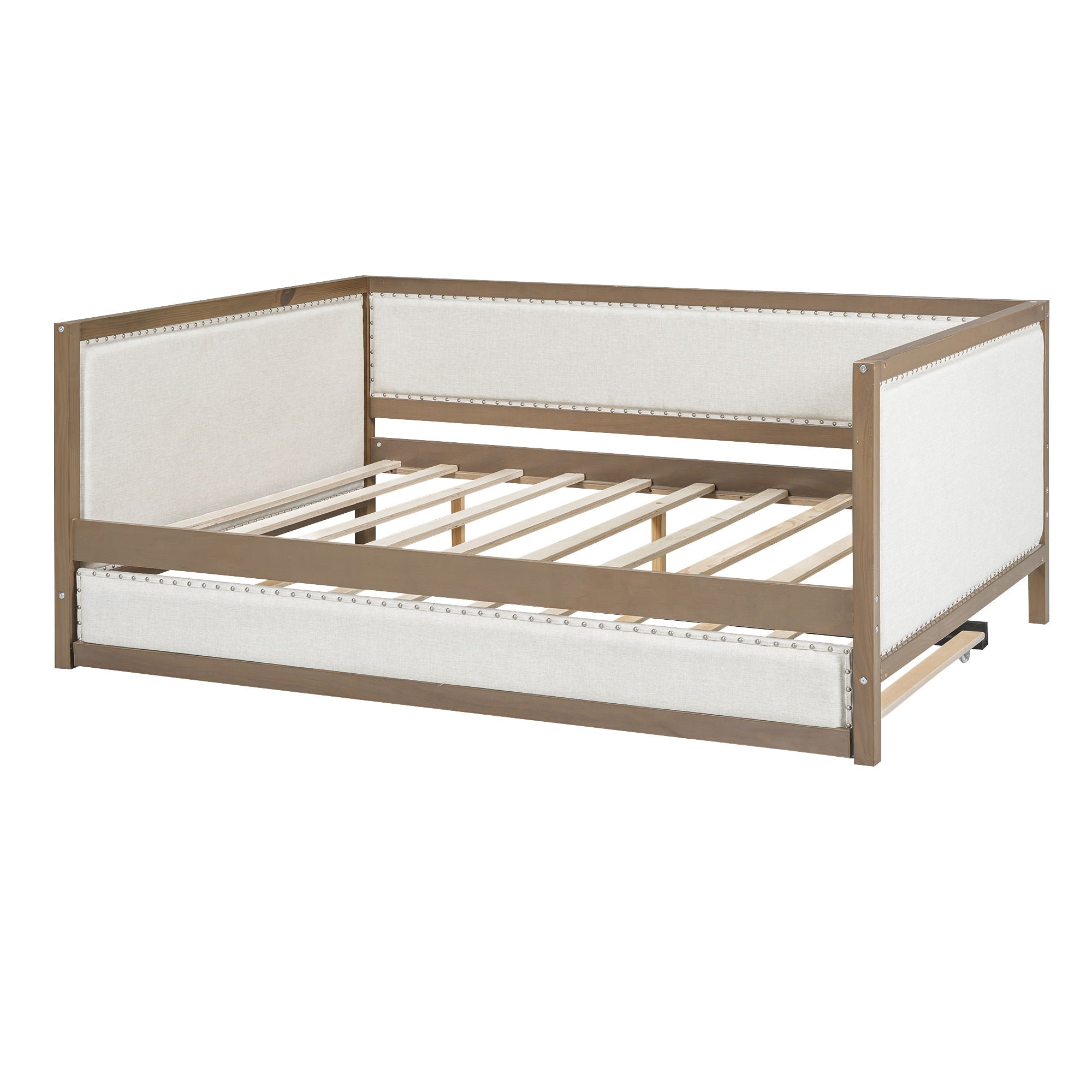 Full Size Daybed With Trundle And Nailhead Decoration - Wood