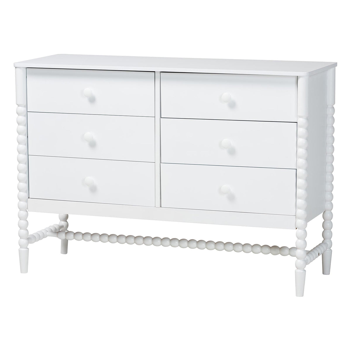 Brantley Spindle 4-Piece Bedroom Set - Farmhouse Bed Frame with Matching Dresser, Chest, and 1-Drawer Nightstand, White, King