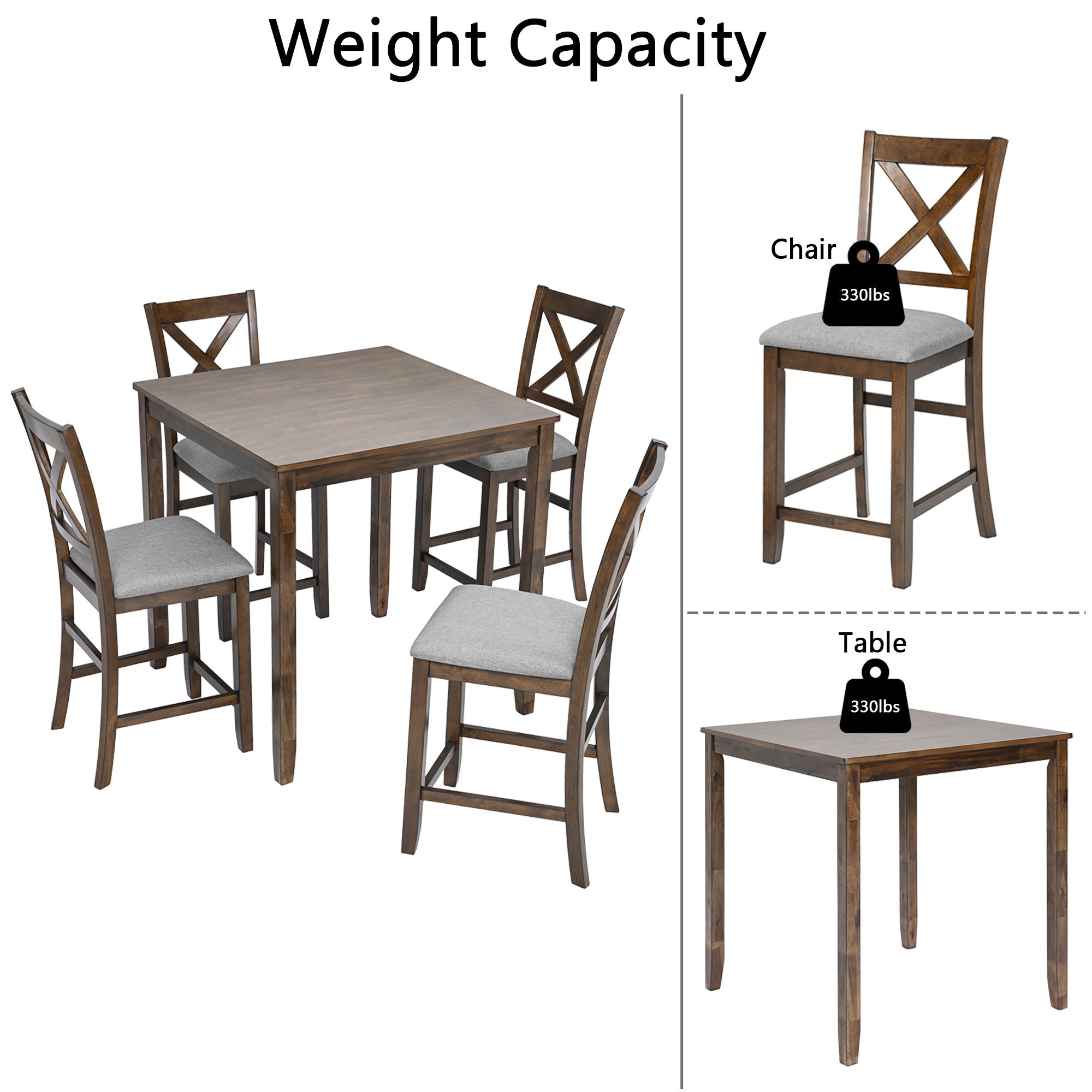 5 Piece Dining Table Set, Wooden Dining Square Table Set For 4