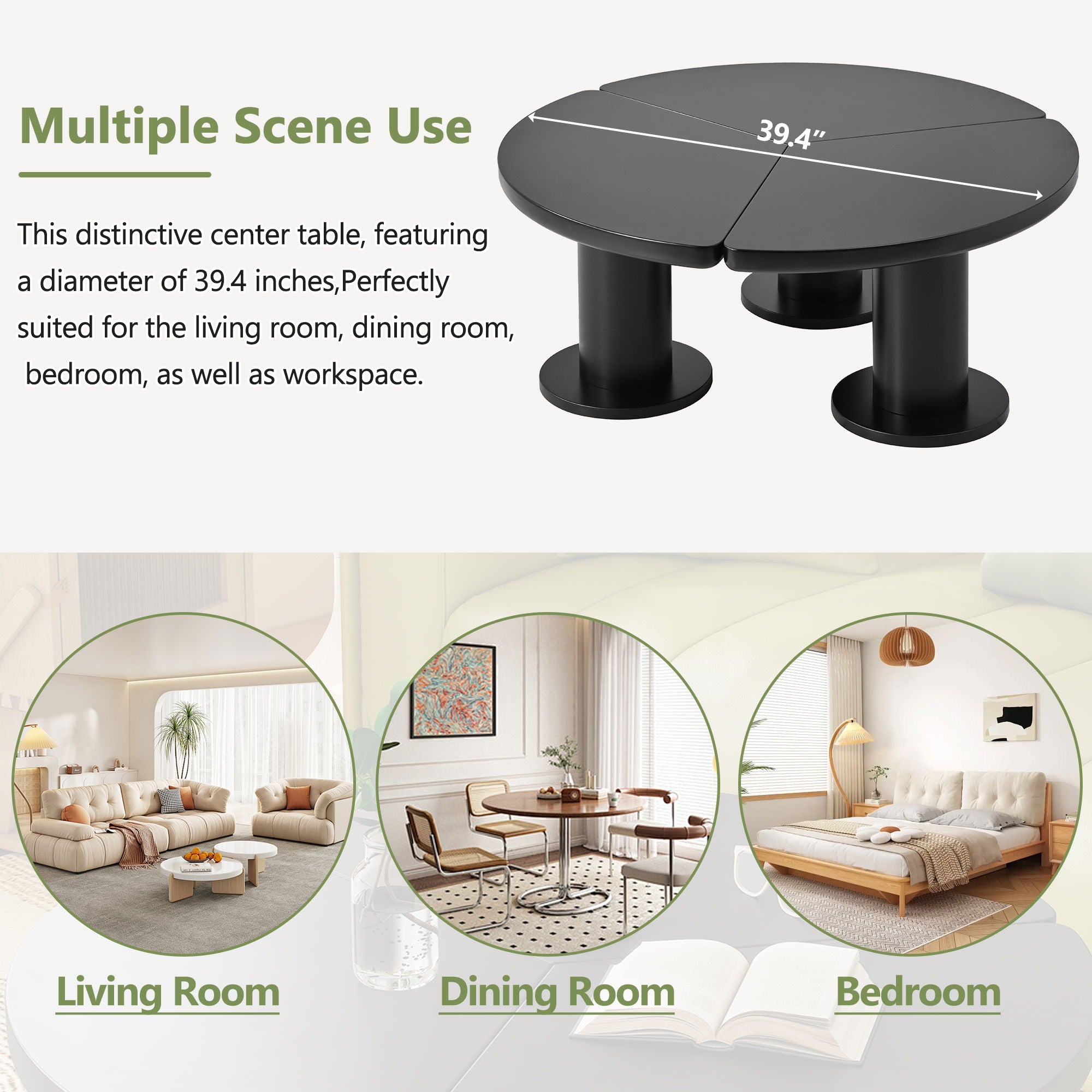 Round Petal Shaped Coffee Table With 3 Thick Legs