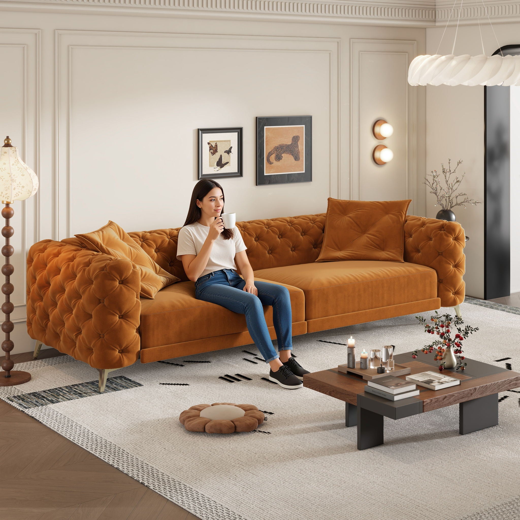 3 In 1 Convertible Sleeper, Deep Seat Pull Out Sofa Bed, Button Tufted