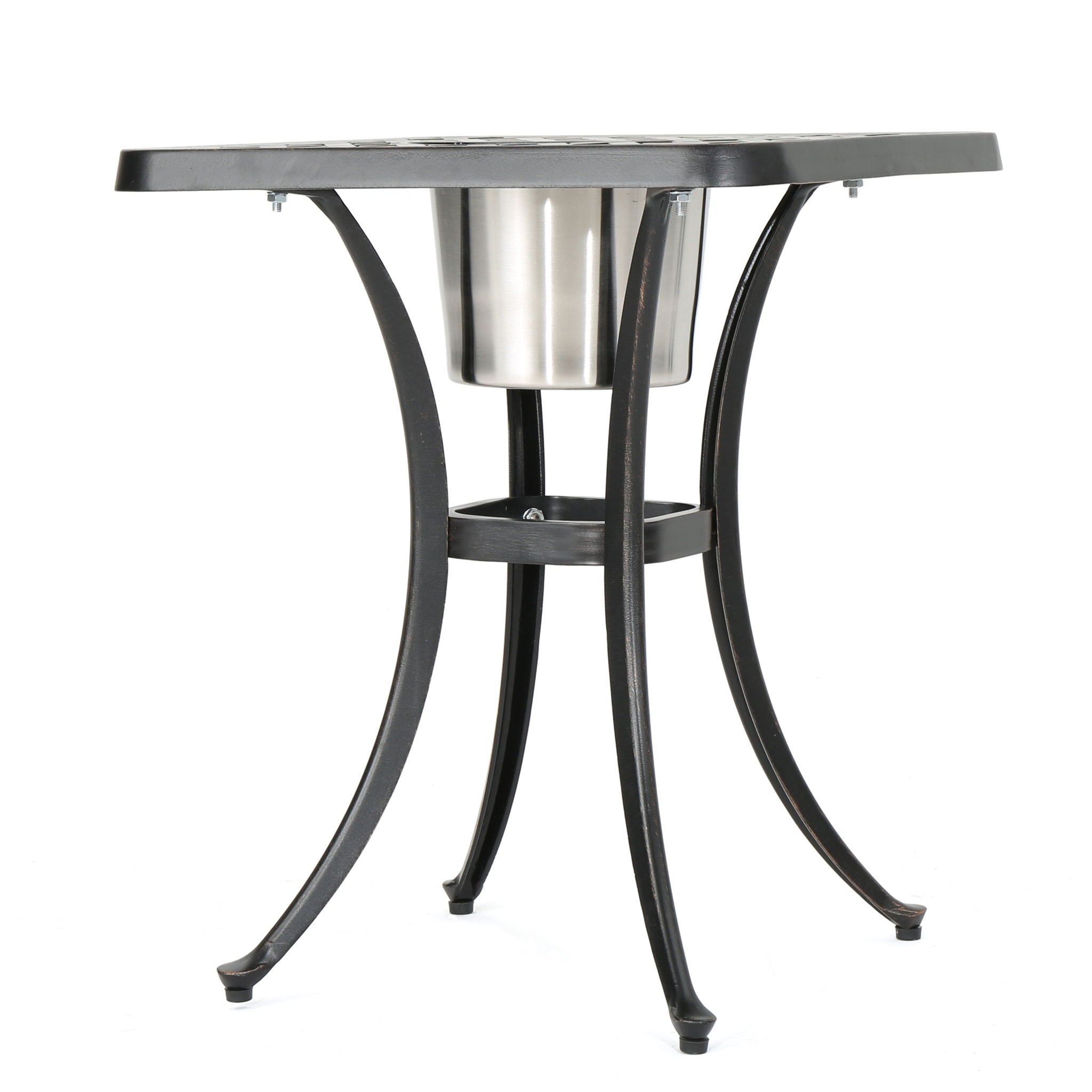 Outdoor Cast Aluminum Bistro Table With Ice Bucket - Black Copper