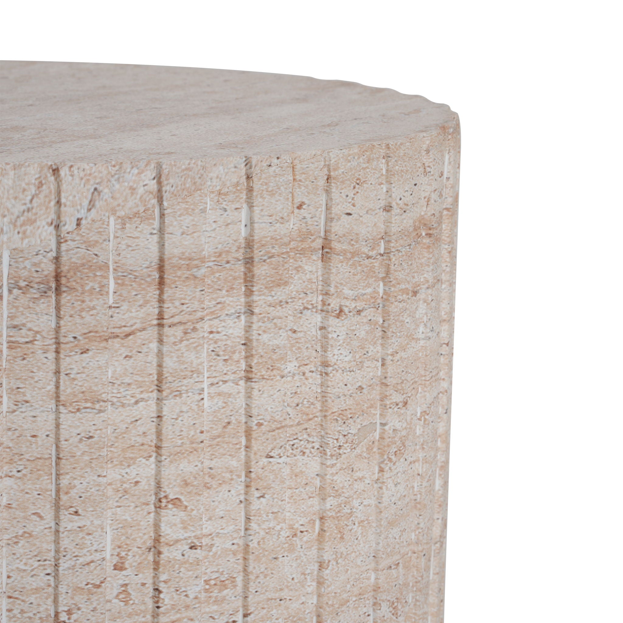 Elegant Outdoor / Indoor Lightweight Concrete Side Table With Travertine - Beige