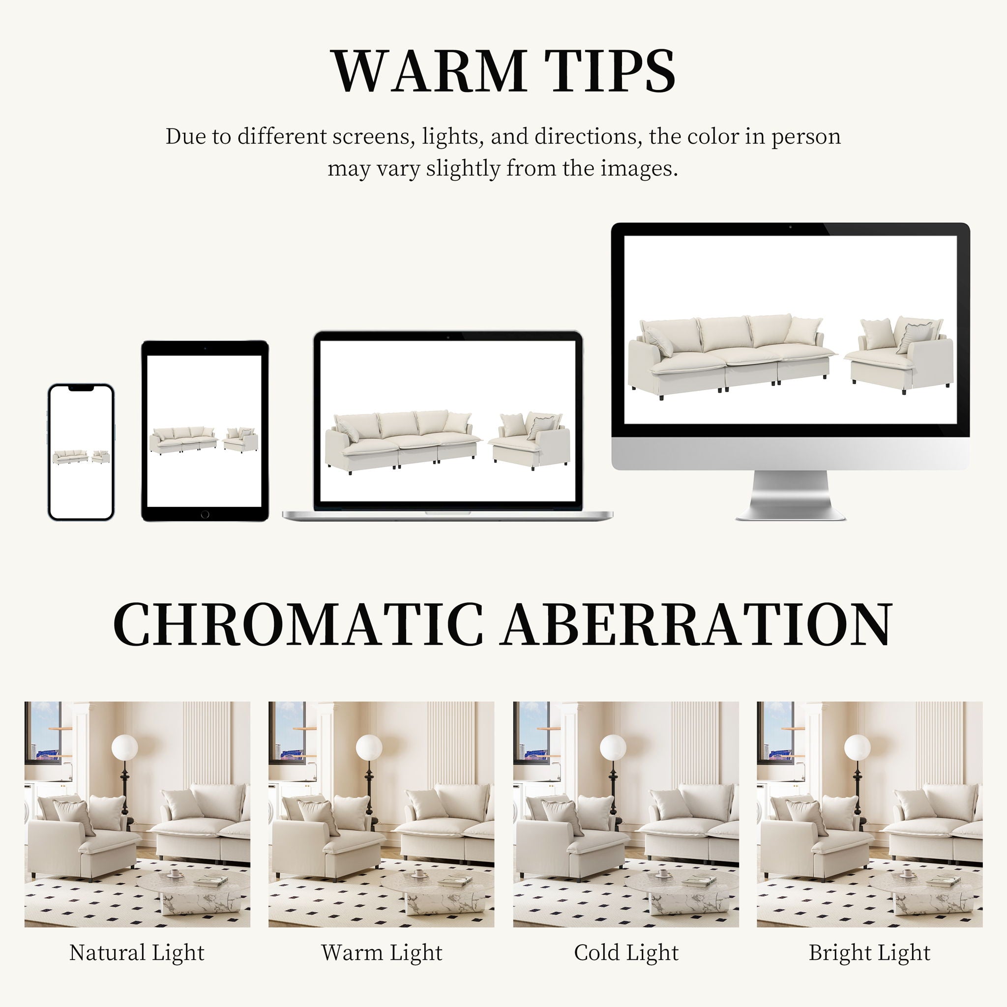 Living Room Set Modular Sectional Couch, Upholstered Sofa & Armchair & Movable Ottoman