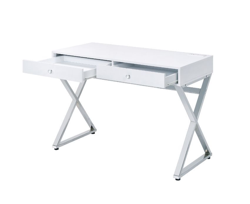 ACME Coleen - Desk - White & Chrome Finish | Meri Furniture