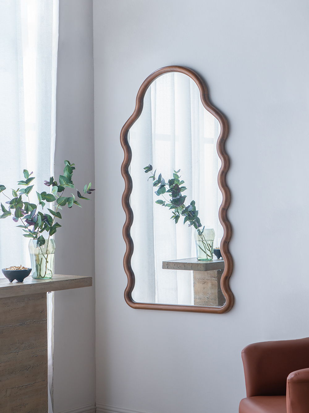 Wood Mirror With Unique Frame - Brown