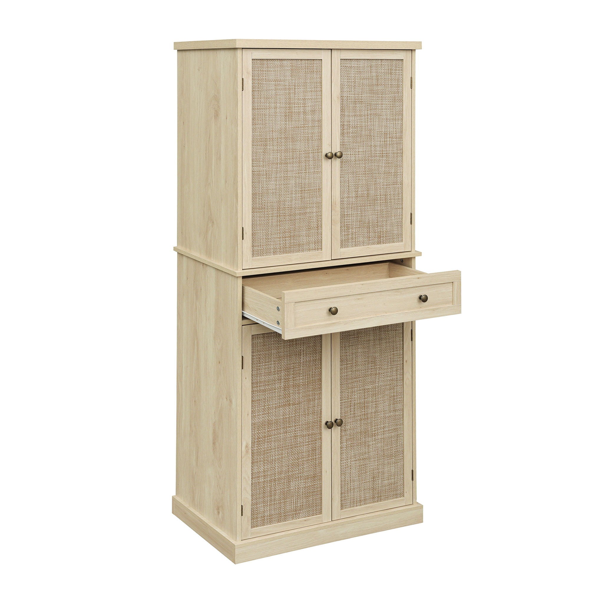 4 Door Storage Cabinet With 1 Drawer And 4 Adjustable Inner Shelves - Natural